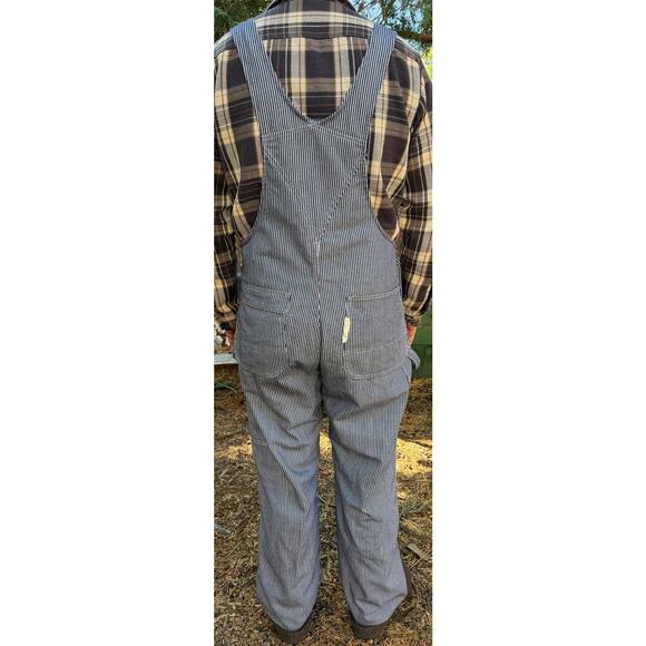 Vtg Sears Bib Overalls 40x30 Hickory Striped Railroad Toughskins Union Made USA - Picture 8 of 16